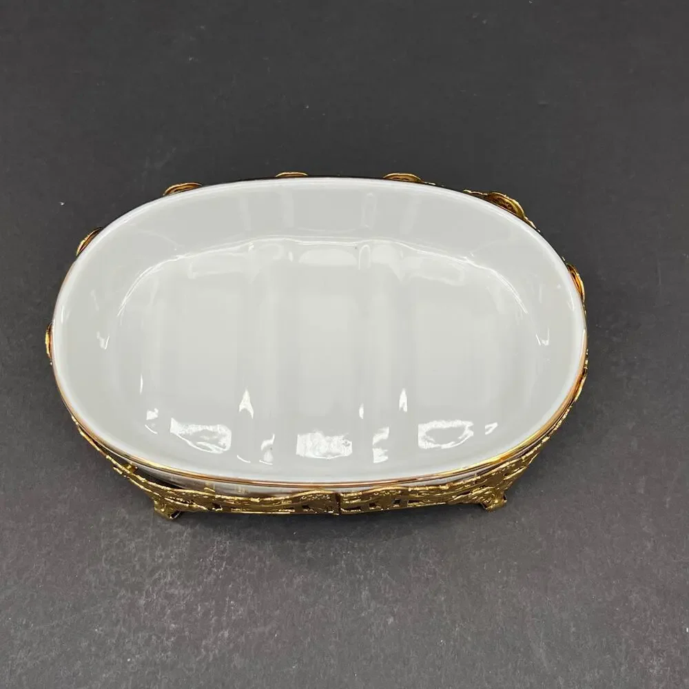 Vintage Stylebuilt Gold French Drape Porcelain Tassel Soap Dish